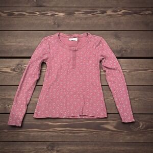 Lucky Brand Pink Floral Henley Long Sleeve Top Women Size S Cabin Thermal